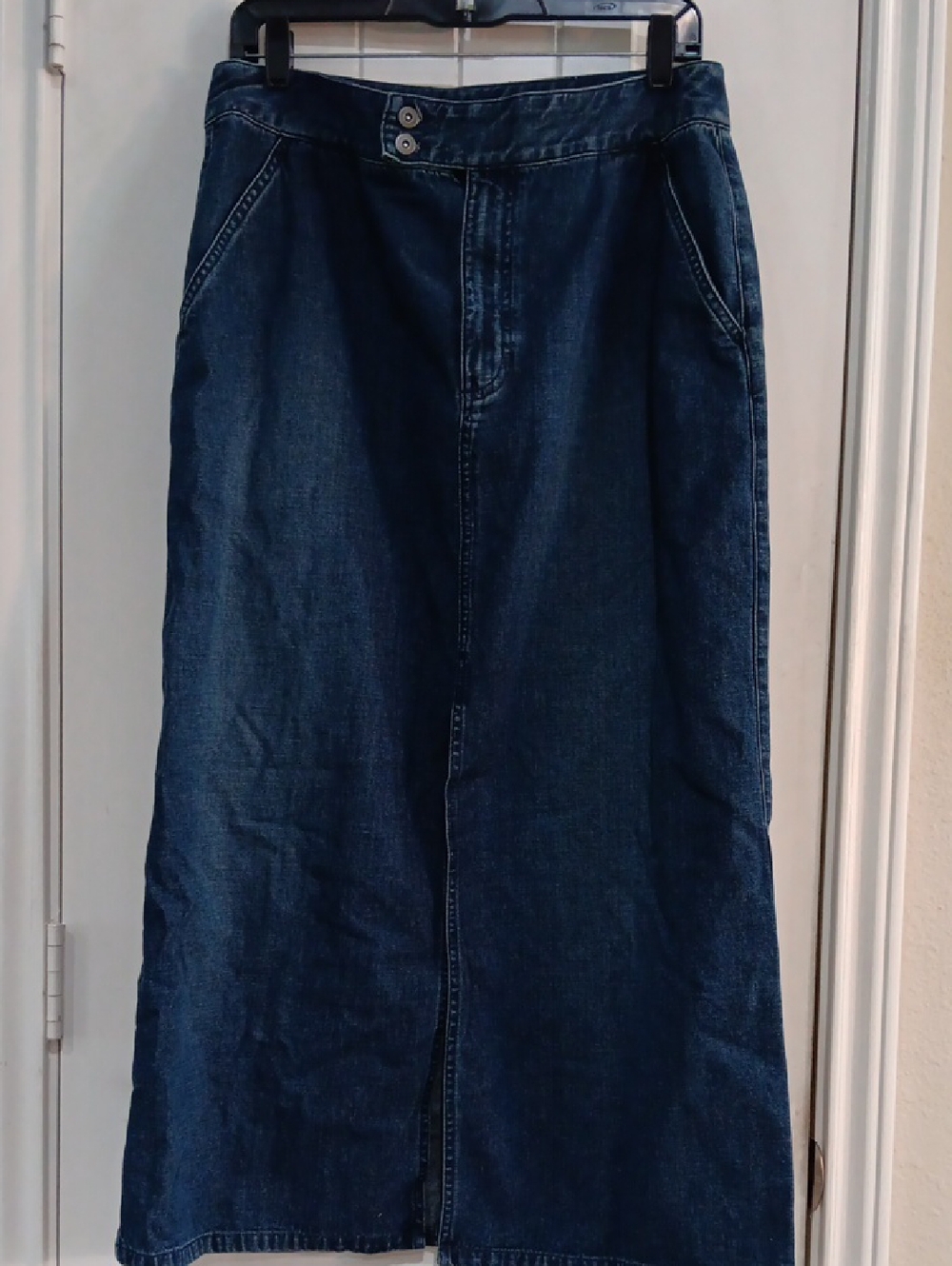 Vintage Liz Claiborne Lizwear Denim Maxi Skirt Size 14 Dark Wash 90s Rigid